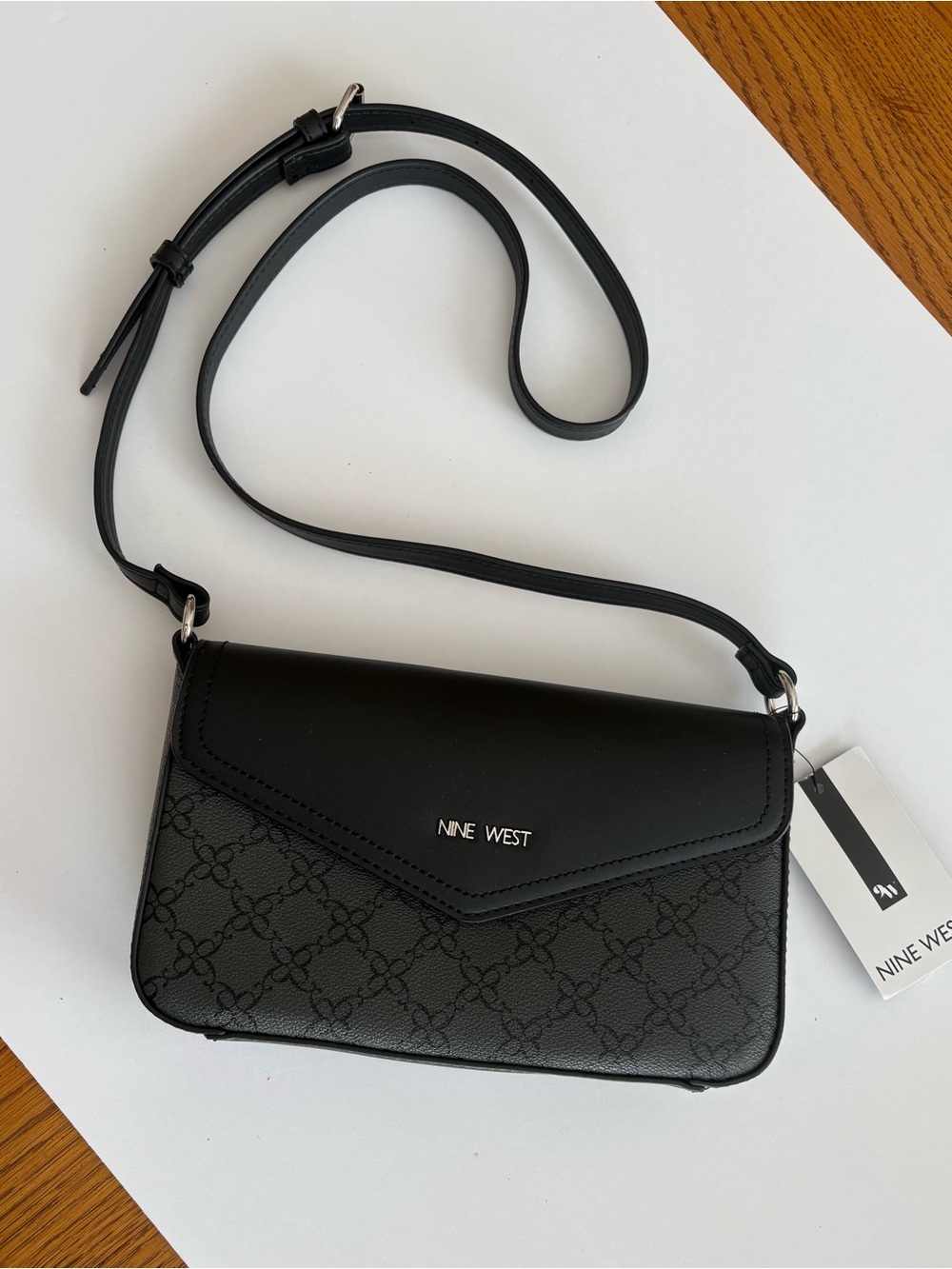 Nine West Women’s Bowie Mini Flap Crossbody Black Logo Multi NWT